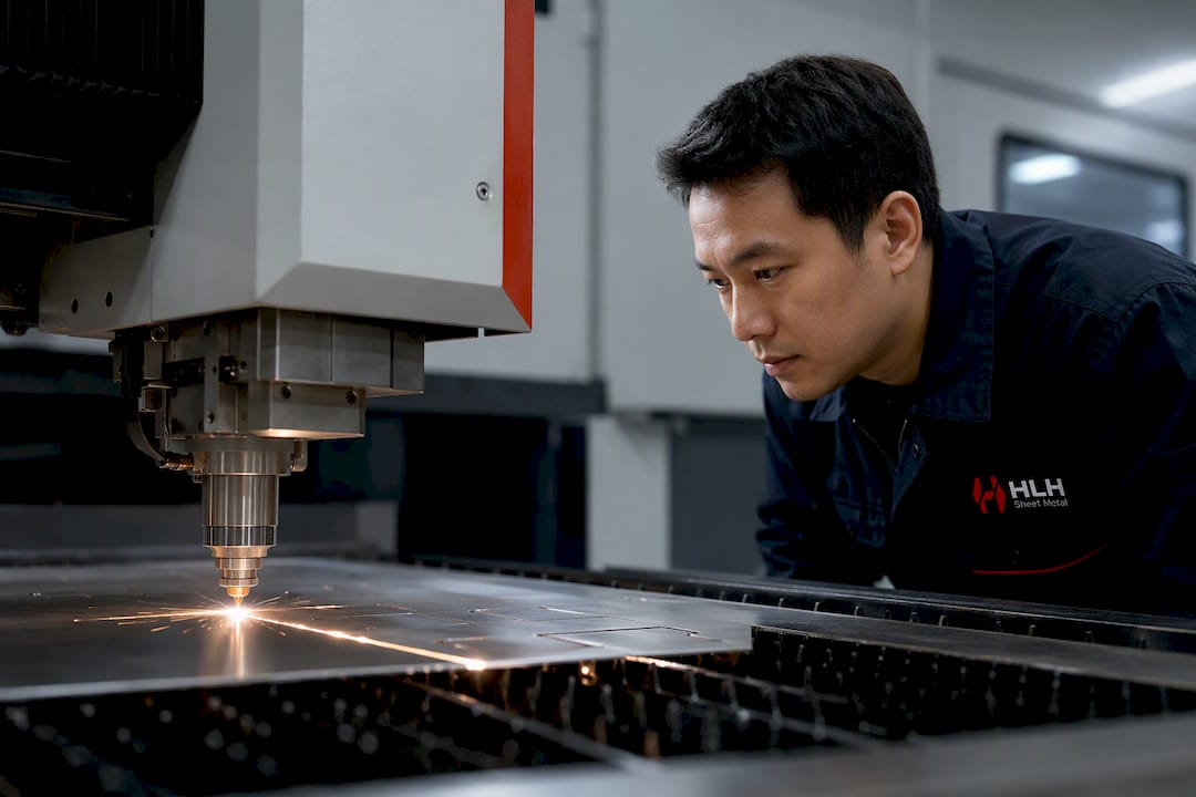 Engineer laser cutting thin aluminum sheet