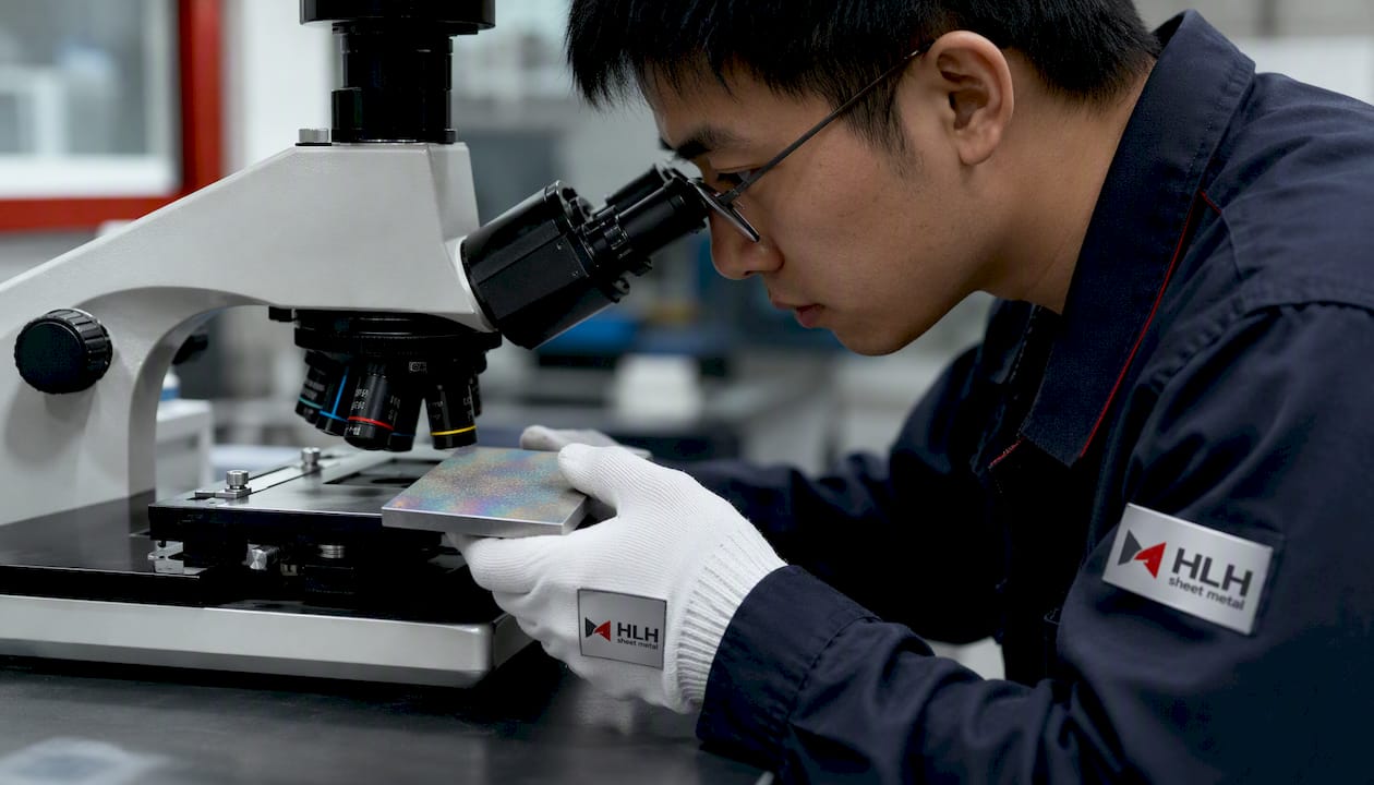 Close-up of coated aluminum alloy microstructure