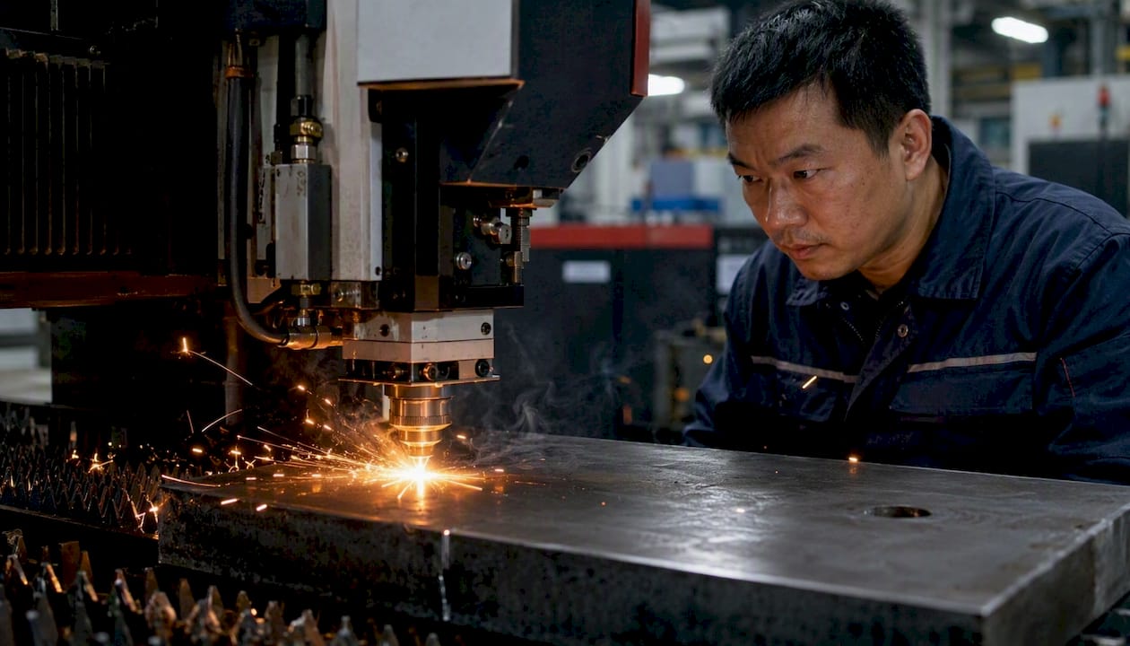 Laser cutting machine in action