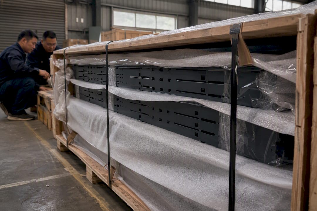 Packed server chassis crates ready for shipping