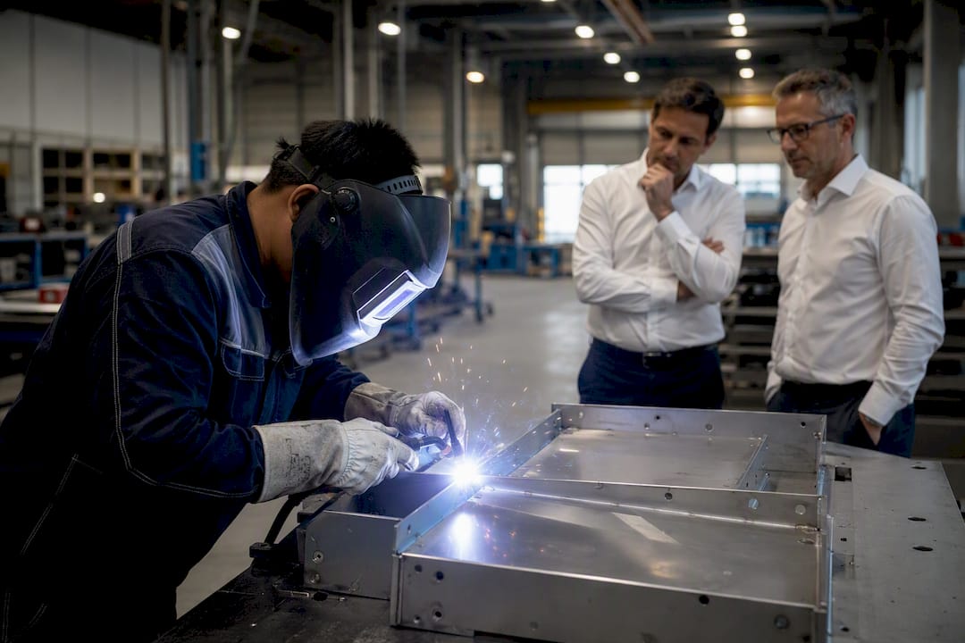 Welder welding corrosion-resistant metal sheet