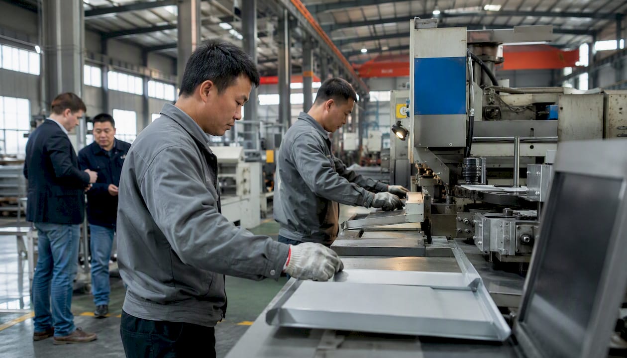 HLH Sheet Metal factory floor with technicians hemming