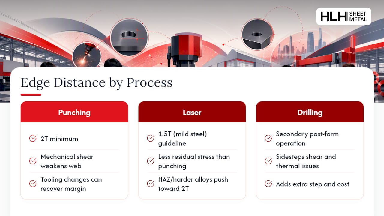 Comparison of hole edge distance by fabrication process