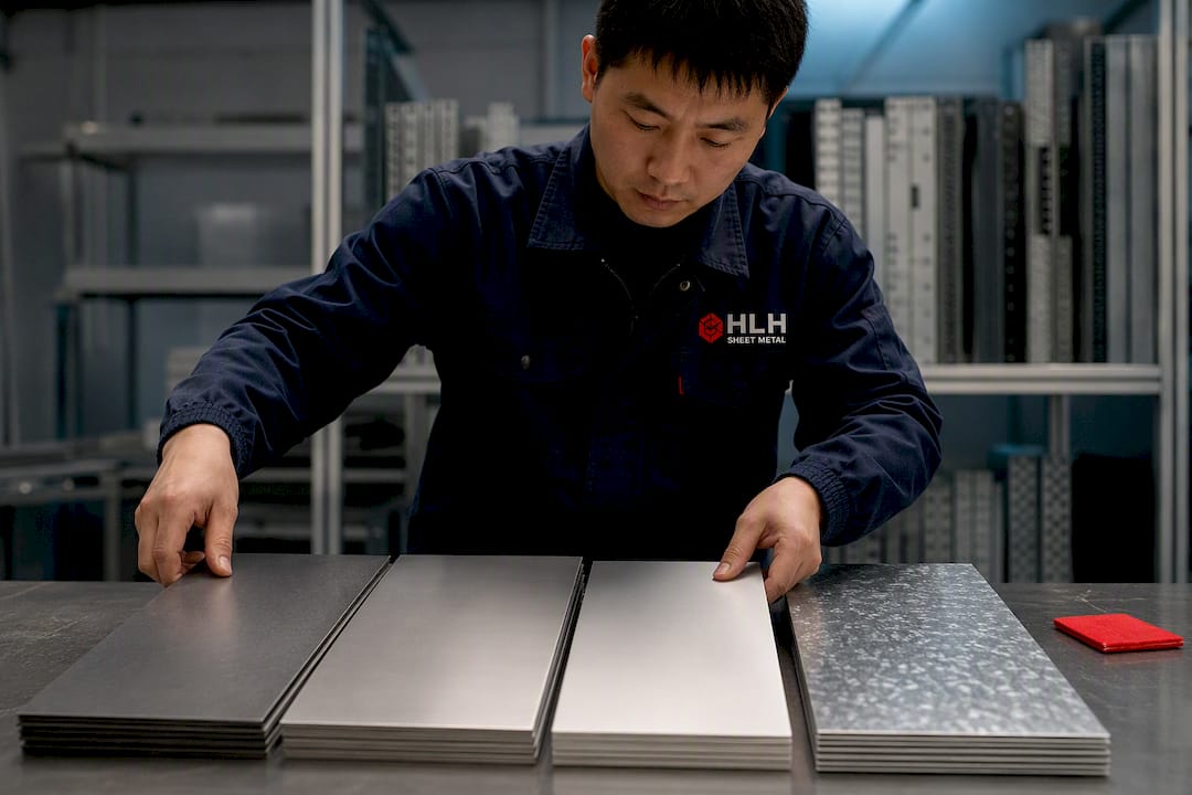 Metal samples showing rack material finishes