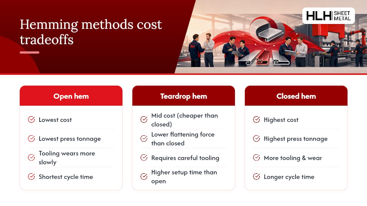 Comparison of open closed and teardrop hems