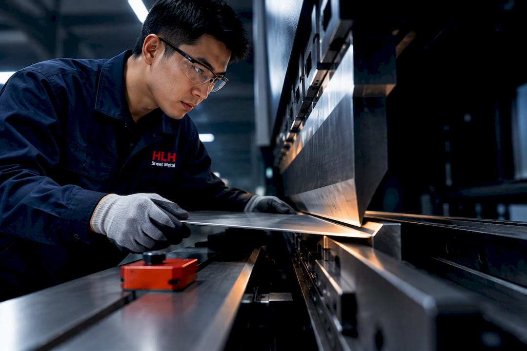 Chinese engineer operating press brake
