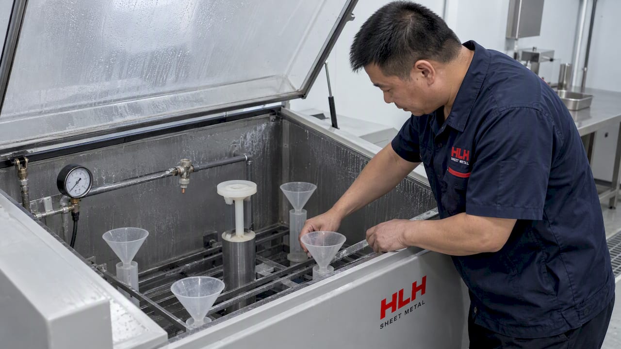 Technician checking salt spray collectors