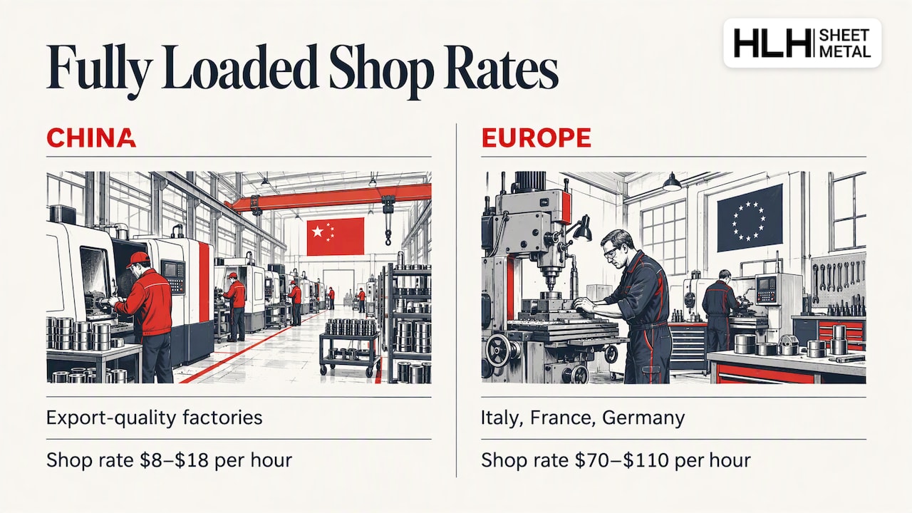 Hourly shop-rate ranges for China and Europe
