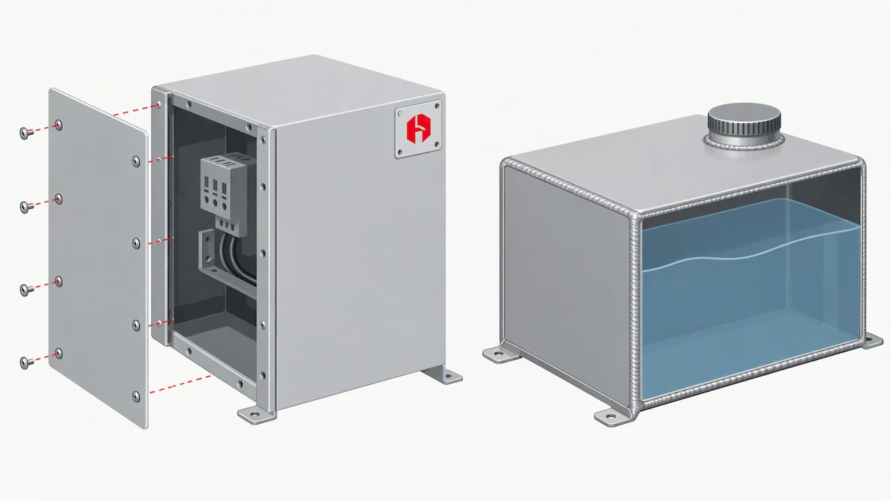 Enclosure panels and a continuously welded compartment